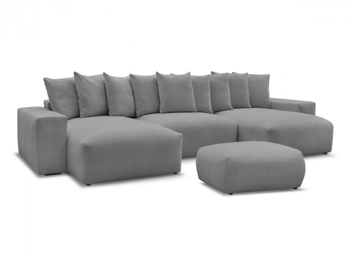 Canapé panoramique convertible coffre VOLTAIRE tissu chiné avec pouf