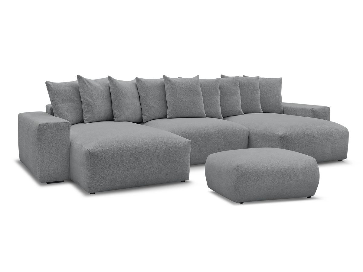 canapé panoramique convertible coffre voltaire tissu chiné avec pouf de couleur gris foncé