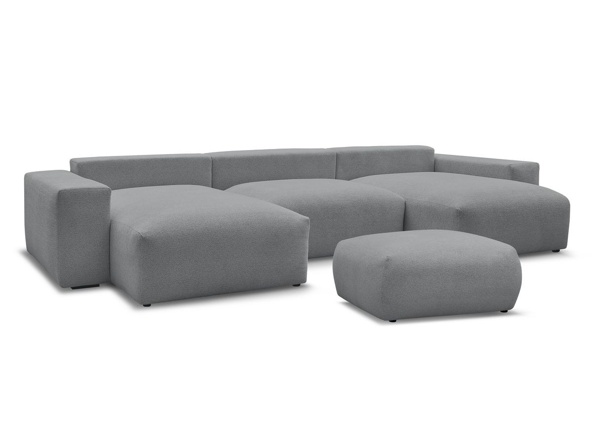 Canapé panoramique convertible coffre VOLTAIRE tissu chiné avec pouf