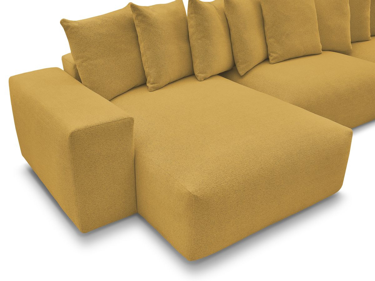 Canapé panoramique convertible coffre VOLTAIRE chiné avec pouf jaune