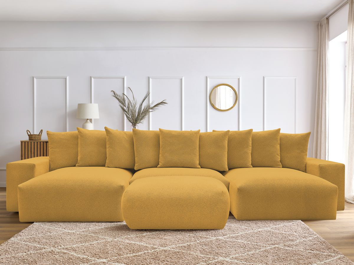 Canapé panoramique convertible coffre VOLTAIRE tissu chiné avec pouf