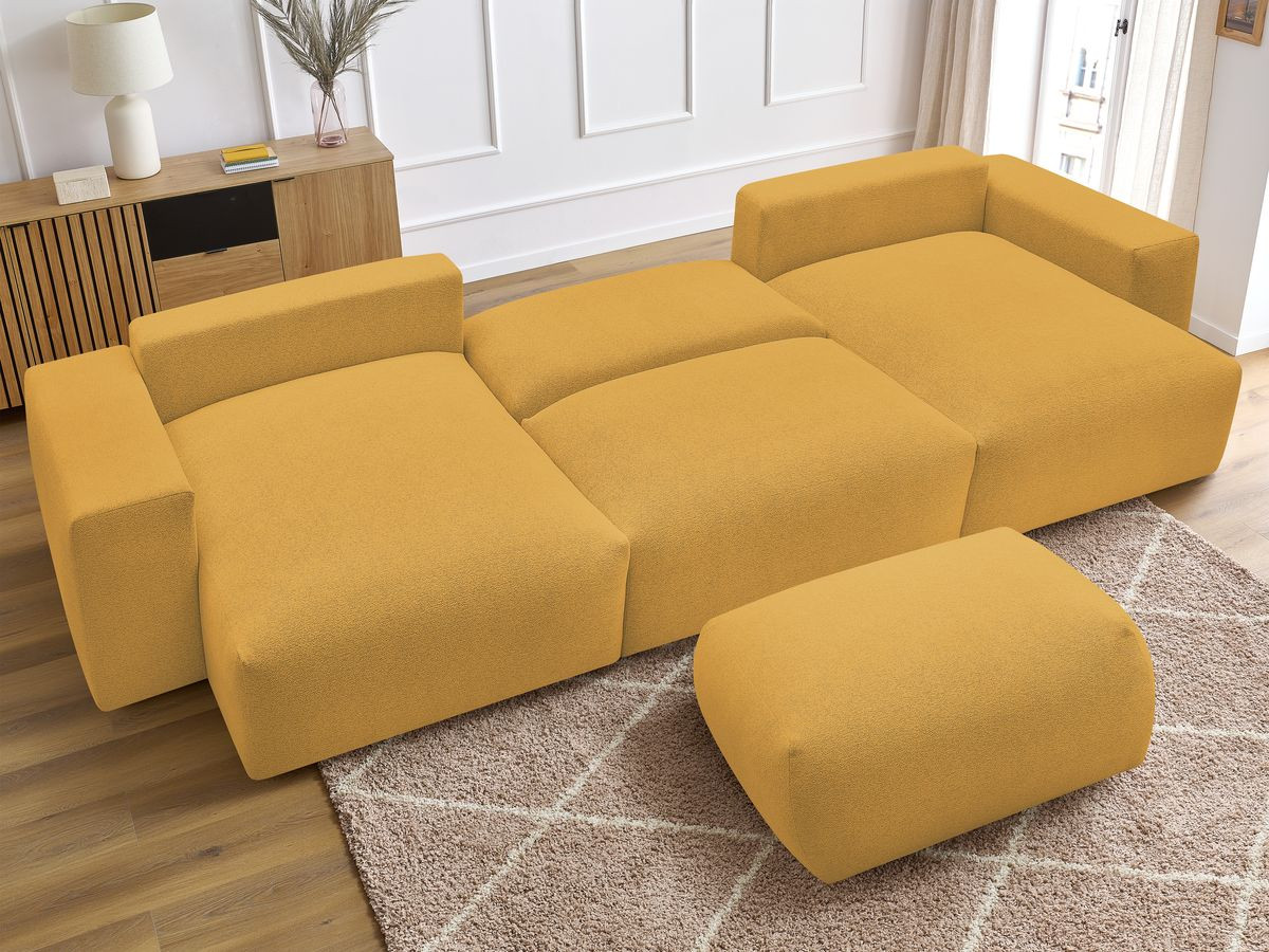 Canapé panoramique convertible coffre VOLTAIRE tissu chiné avec pouf