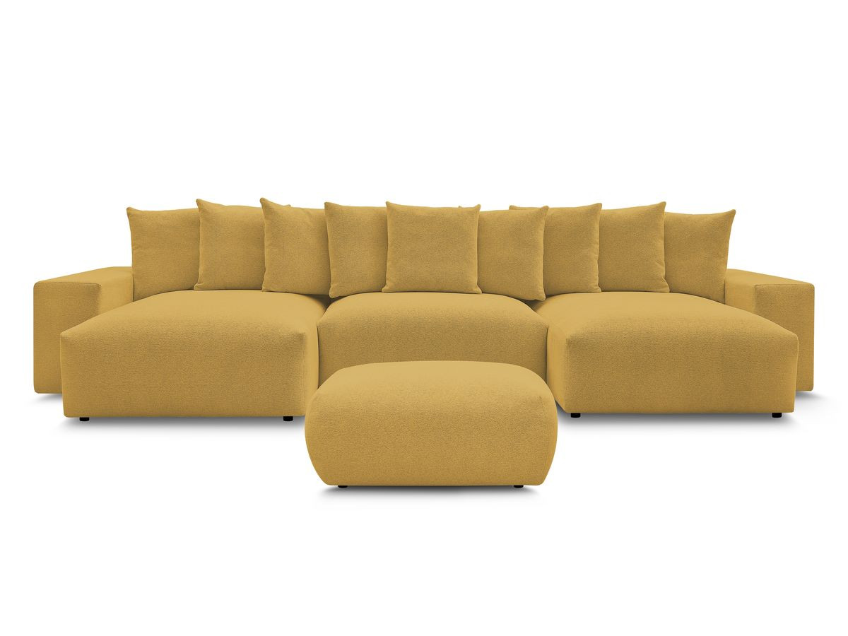 Canapé panoramique convertible coffre VOLTAIRE tissu chiné avec pouf