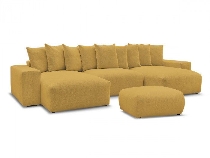 Canapé panoramique convertible coffre VOLTAIRE tissu chiné avec pouf