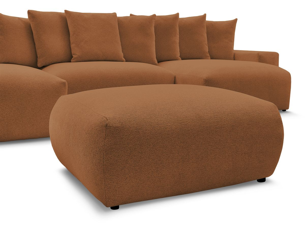 Canapé panoramique convertible coffre VOLTAIRE chiné avec pouf orange
