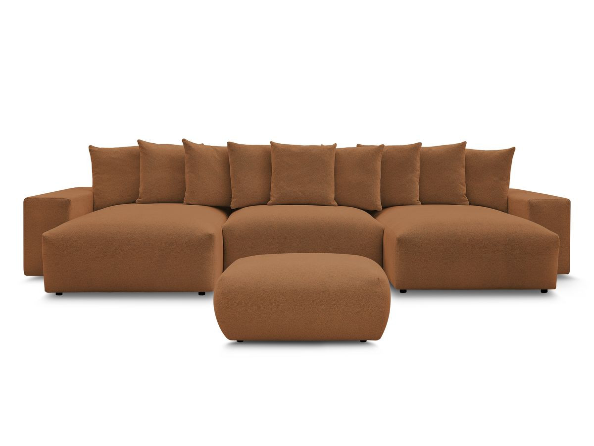 Canapé panoramique convertible coffre VOLTAIRE tissu chiné avec pouf