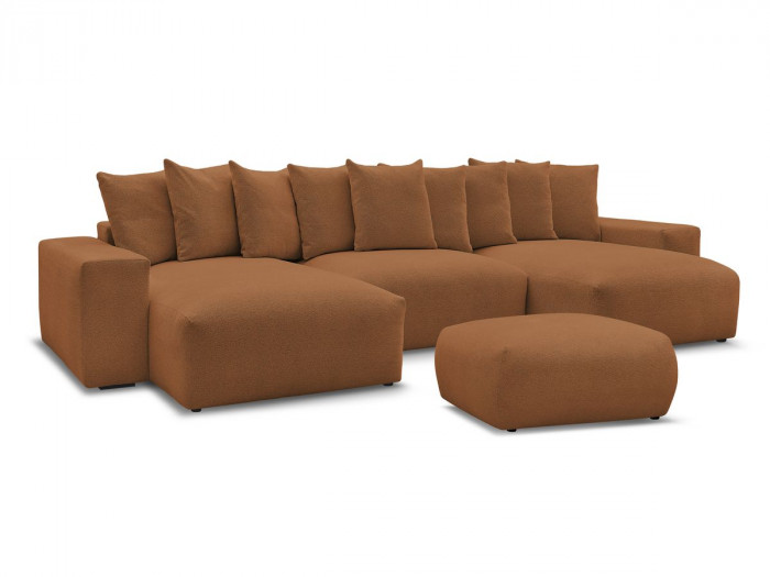 Canapé panoramique convertible coffre VOLTAIRE tissu chiné avec pouf