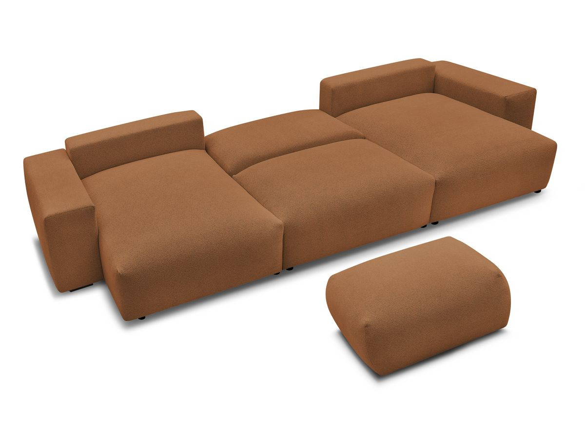 Canapé panoramique convertible coffre VOLTAIRE tissu chiné avec pouf