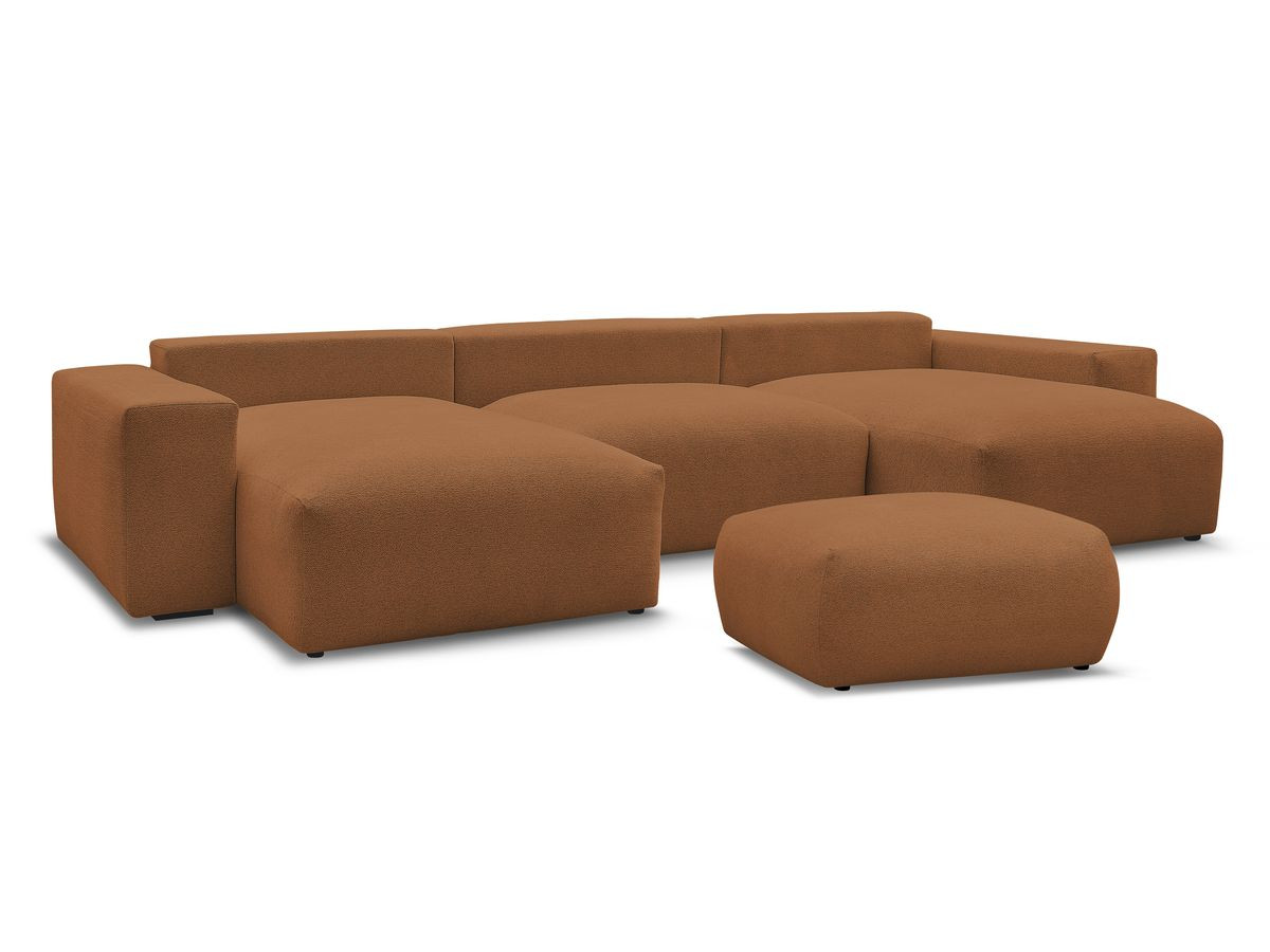 Canapé panoramique convertible coffre VOLTAIRE tissu chiné avec pouf