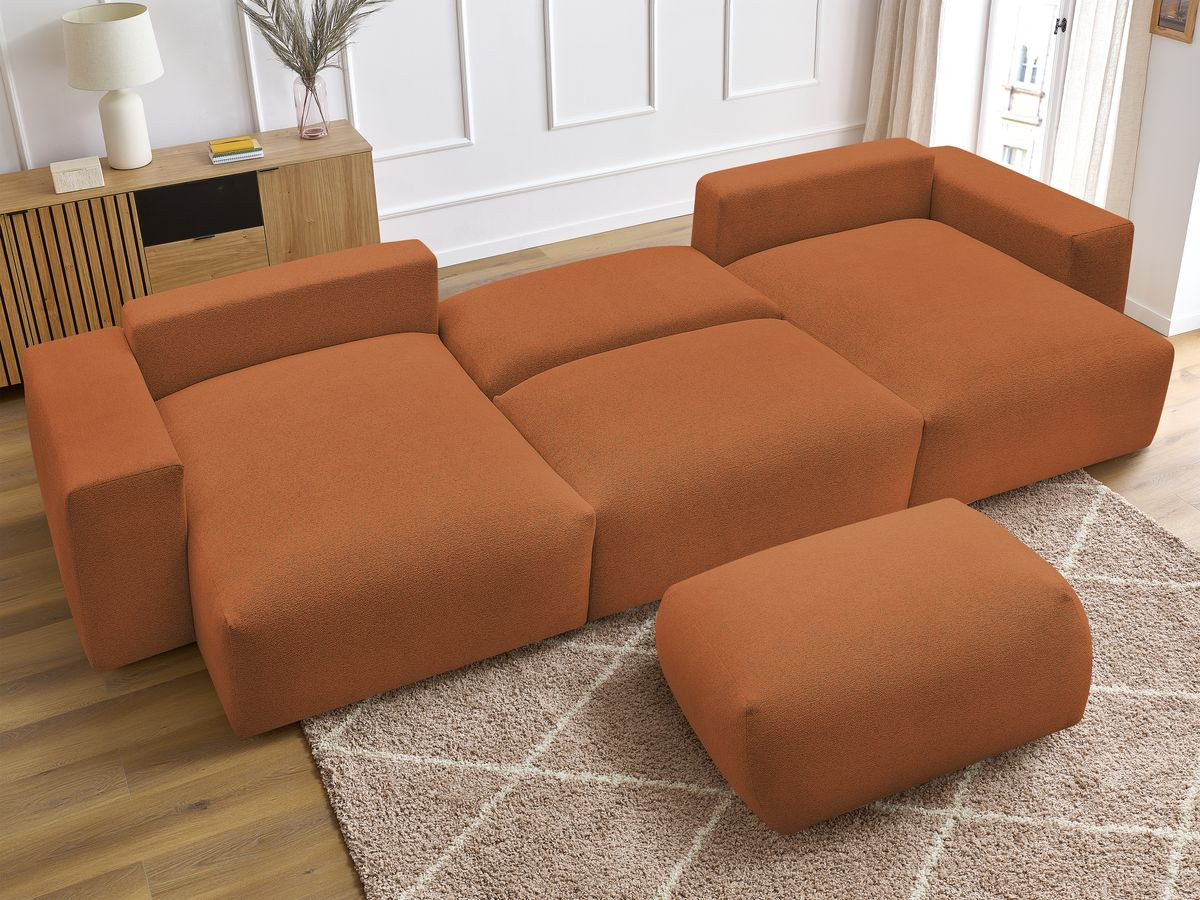 Canapé panoramique convertible coffre VOLTAIRE tissu chiné avec pouf