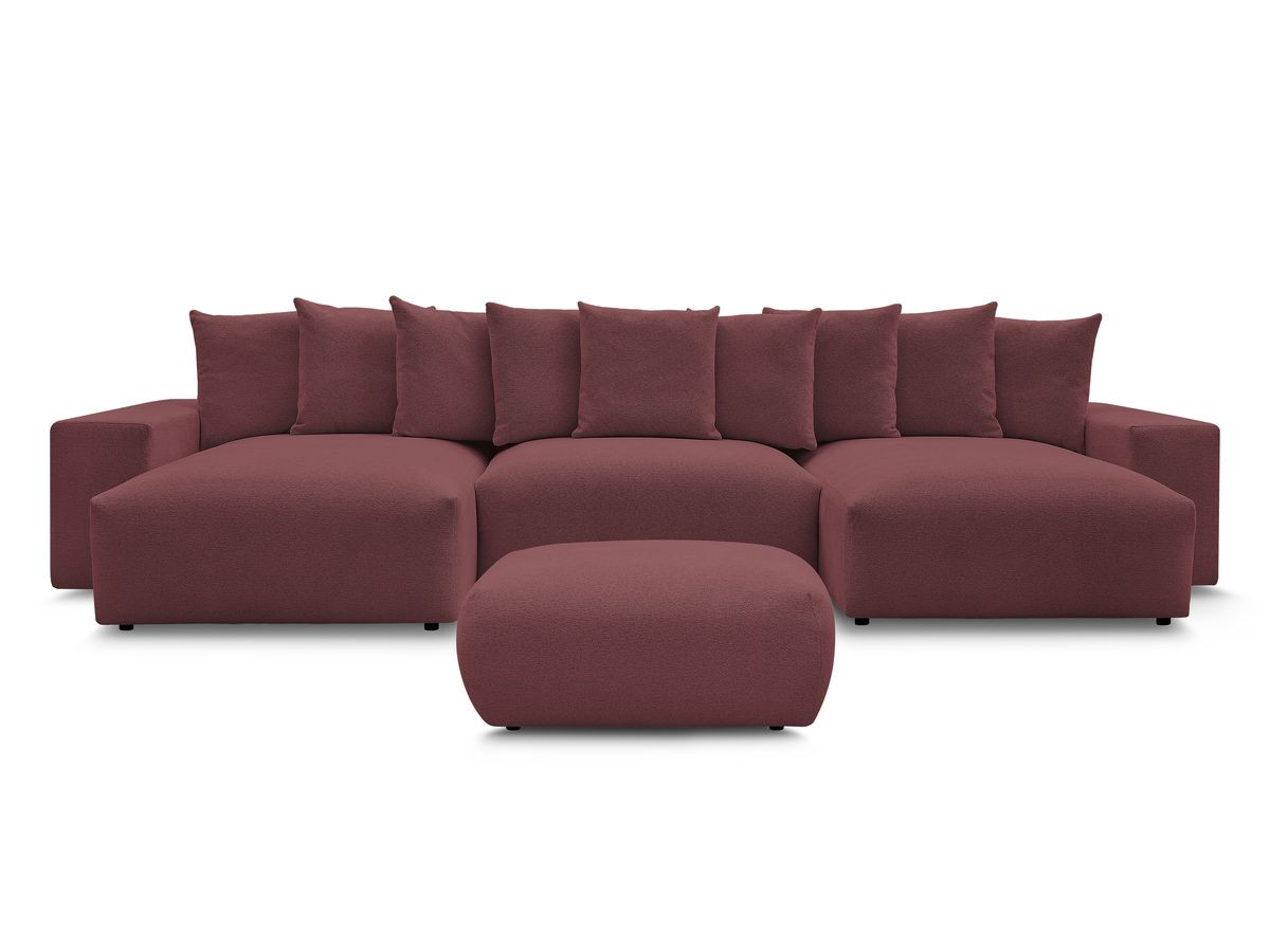 Canapé panoramique convertible coffre VOLTAIRE chiné avec pouf rouge — vue 4