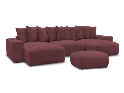 Canapé panoramique convertible coffre VOLTAIRE tissu chiné avec pouf