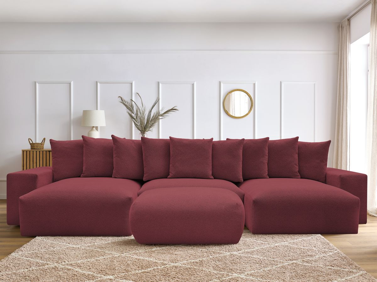 Canapé panoramique convertible coffre VOLTAIRE tissu chiné avec pouf