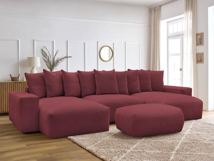 Canapé panoramique convertible coffre VOLTAIRE tissu chiné avec pouf