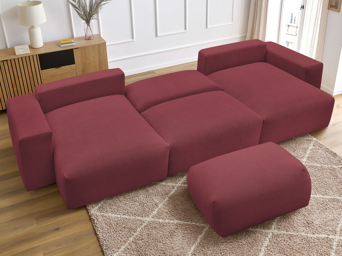 Canapé panoramique convertible coffre VOLTAIRE tissu chiné avec pouf