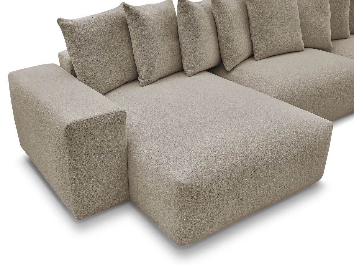 Canapé panoramique convertible coffre VOLTAIRE chiné avec pouf taupe