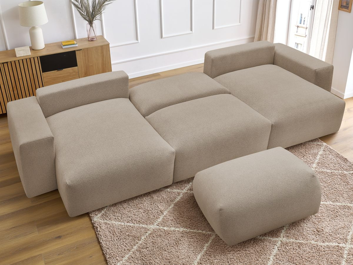 Canapé panoramique convertible coffre VOLTAIRE tissu chiné avec pouf