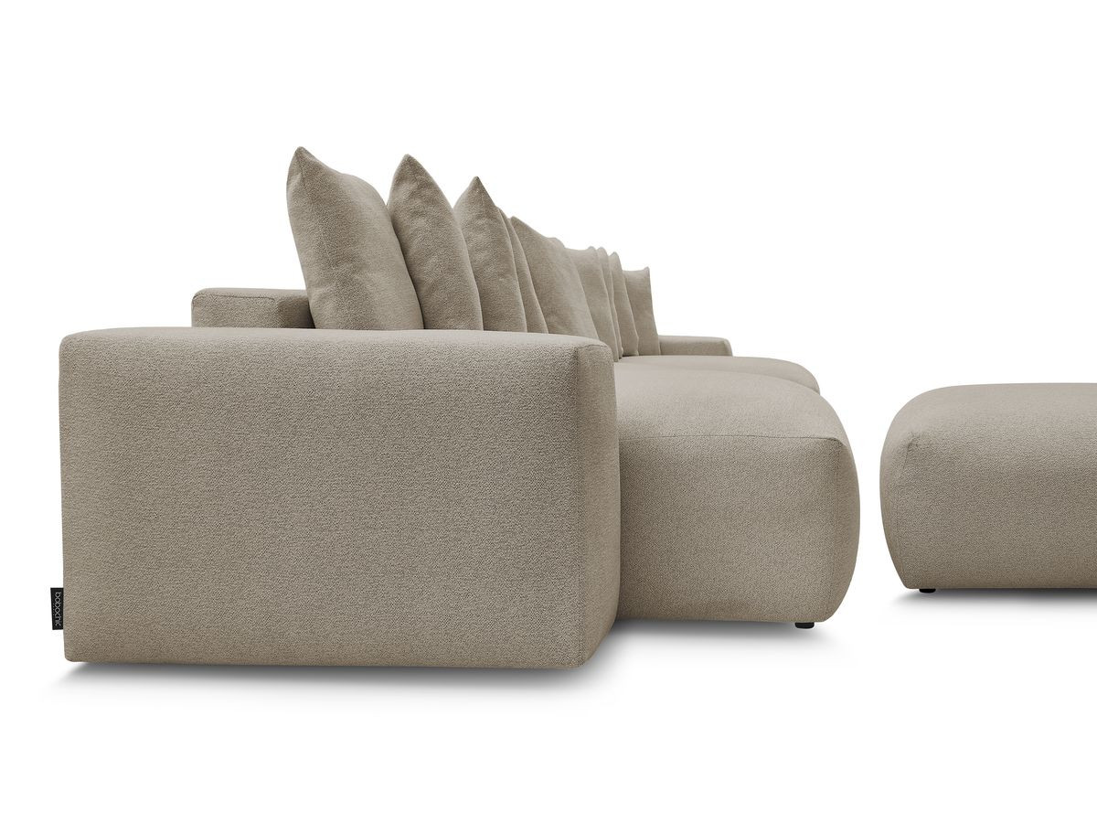 Canapé panoramique convertible coffre VOLTAIRE tissu chiné avec pouf