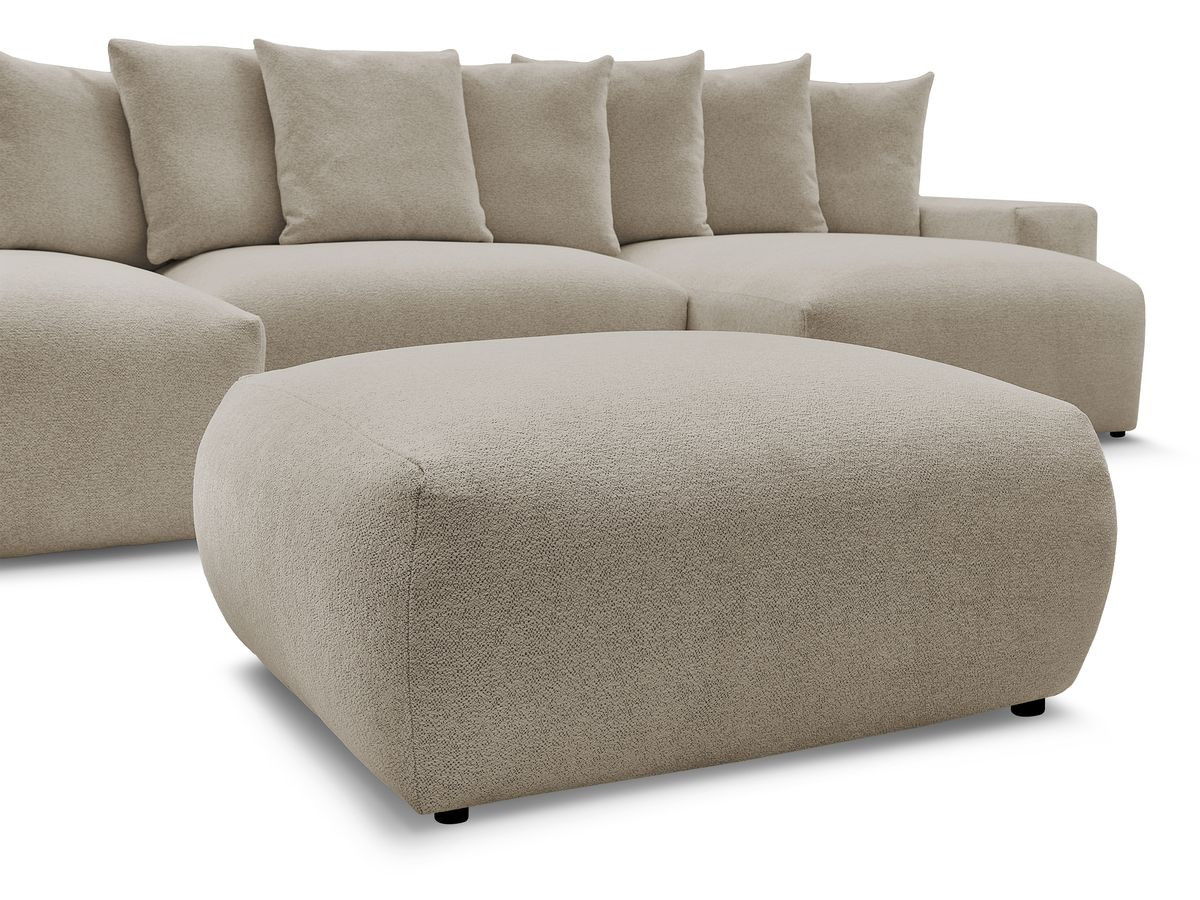 Canapé panoramique convertible coffre VOLTAIRE tissu chiné avec pouf