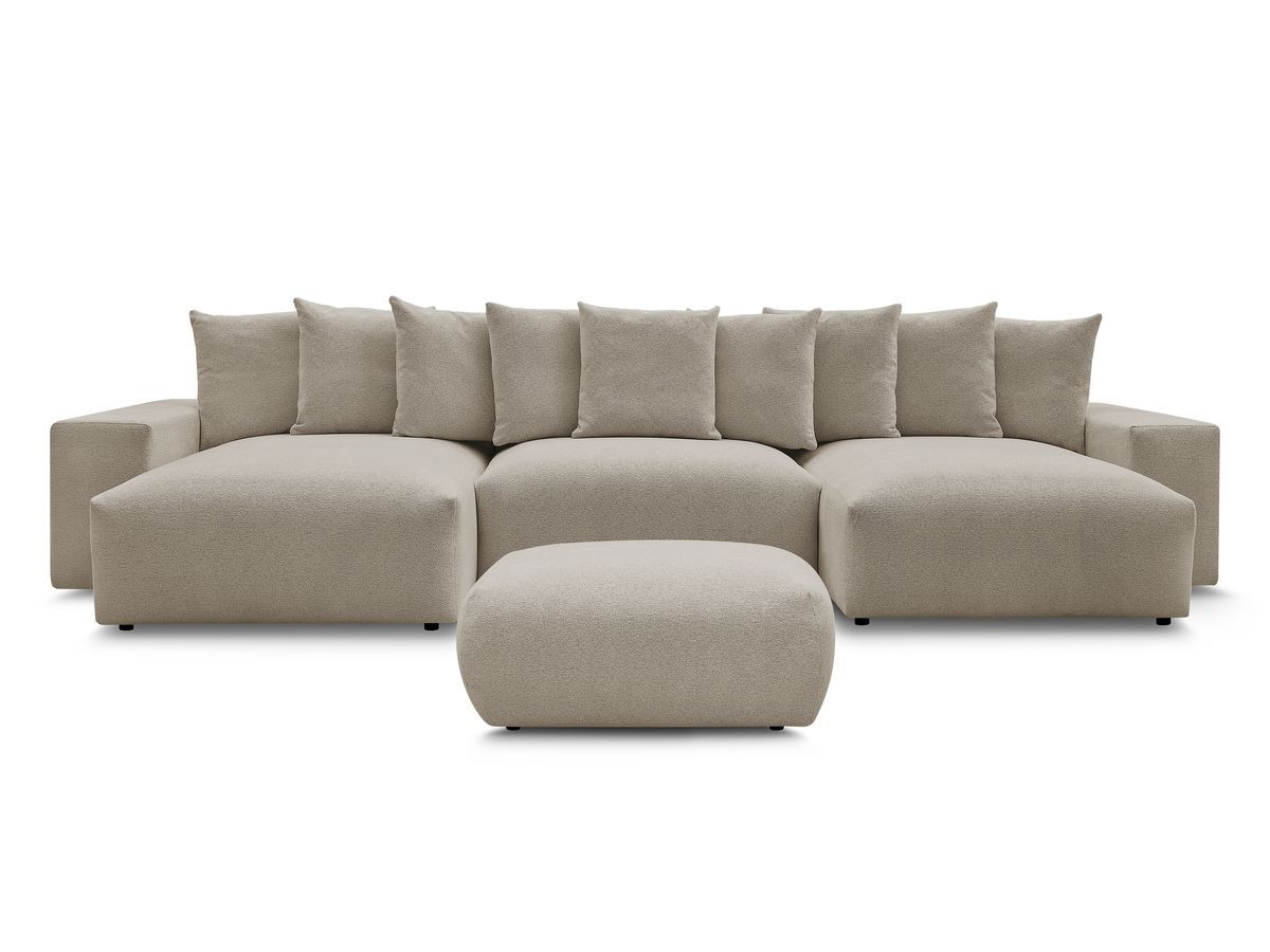 Canapé panoramique convertible coffre VOLTAIRE tissu chiné avec pouf