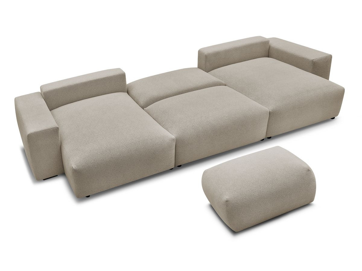 Canapé panoramique convertible coffre VOLTAIRE tissu chiné avec pouf