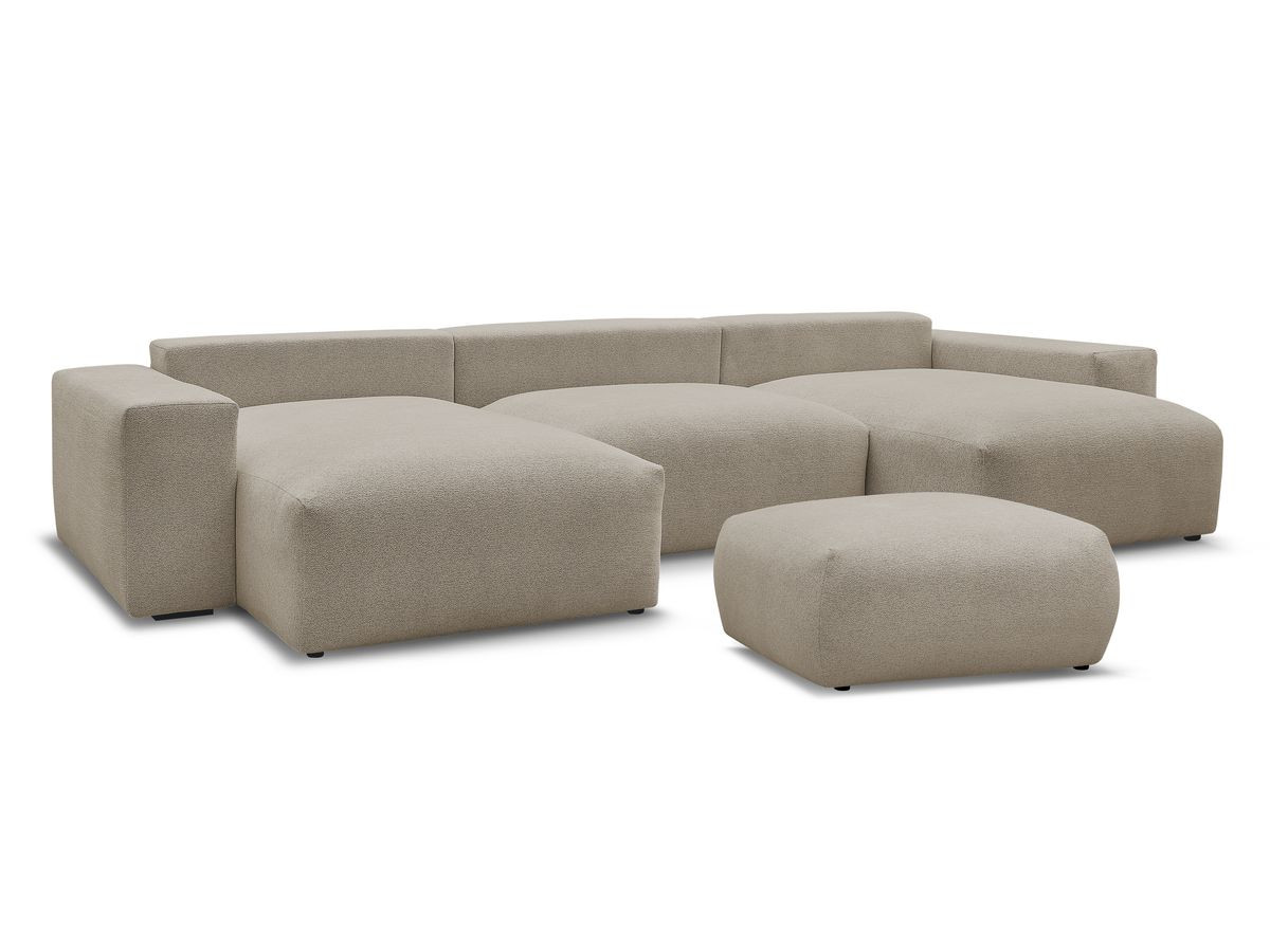 Canapé panoramique convertible coffre VOLTAIRE tissu chiné avec pouf
