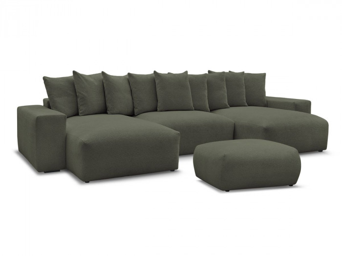 Canapé panoramique convertible coffre VOLTAIRE tissu chiné avec pouf