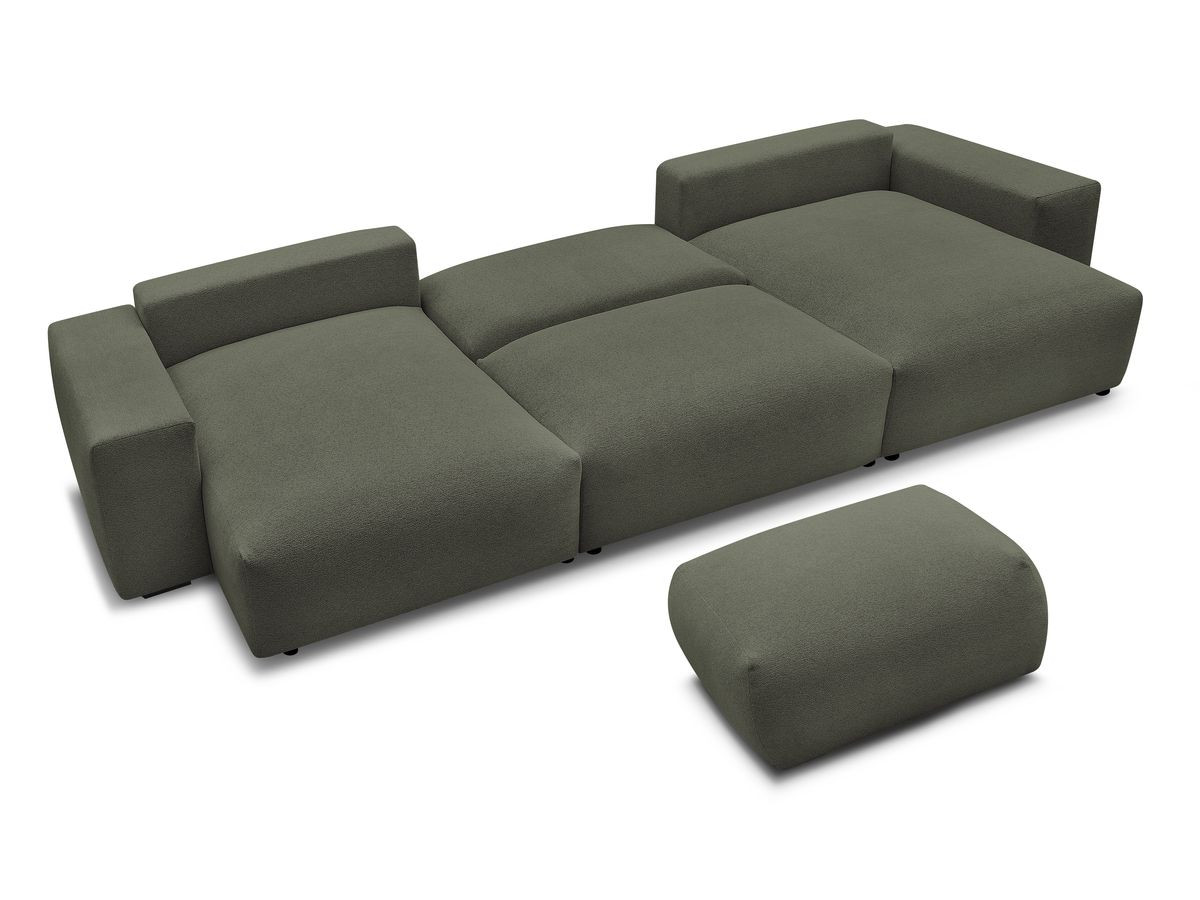 Canapé panoramique convertible coffre VOLTAIRE tissu chiné avec pouf