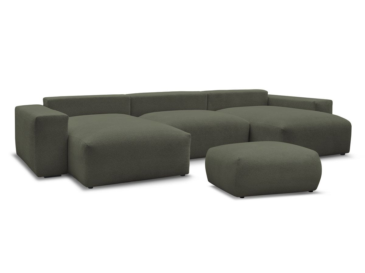 Canapé panoramique convertible coffre VOLTAIRE tissu chiné avec pouf
