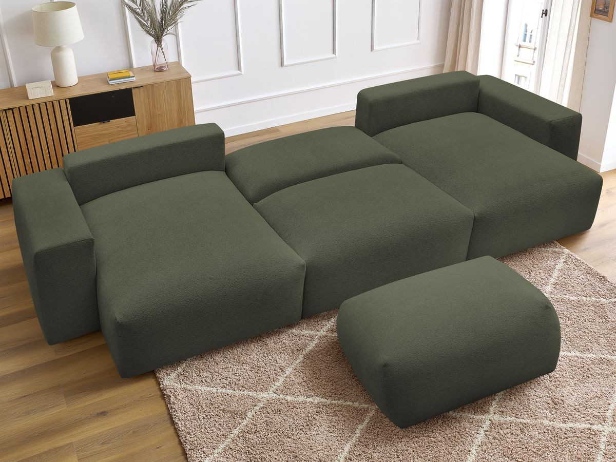 Canapé panoramique convertible coffre VOLTAIRE tissu chiné avec pouf