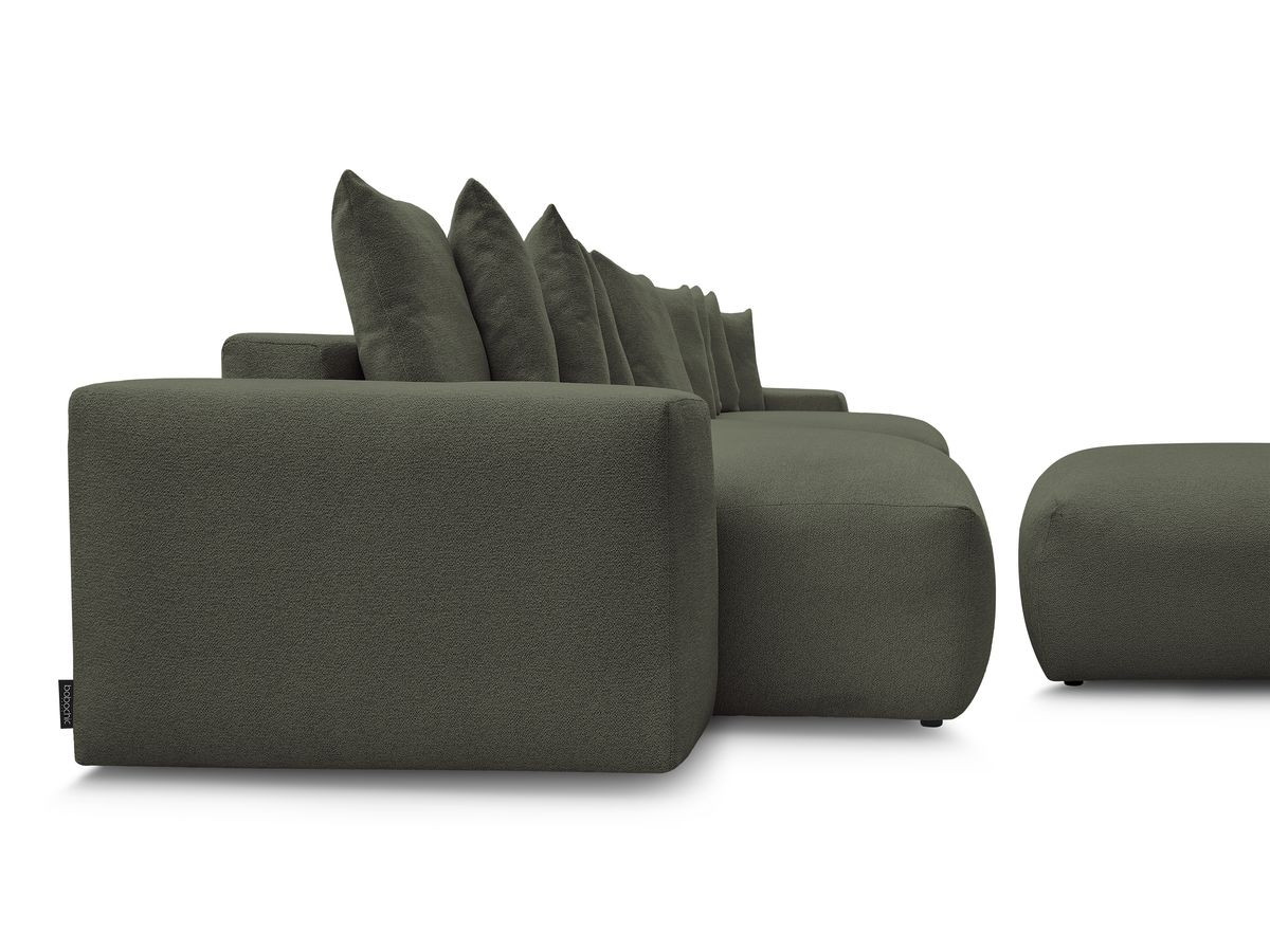 Canapé panoramique convertible coffre VOLTAIRE tissu chiné avec pouf