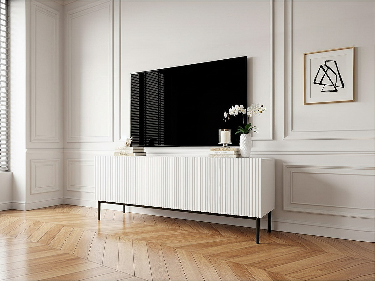 Meuble TV 150 cm KASHA Pieds noir blanc — vue 4