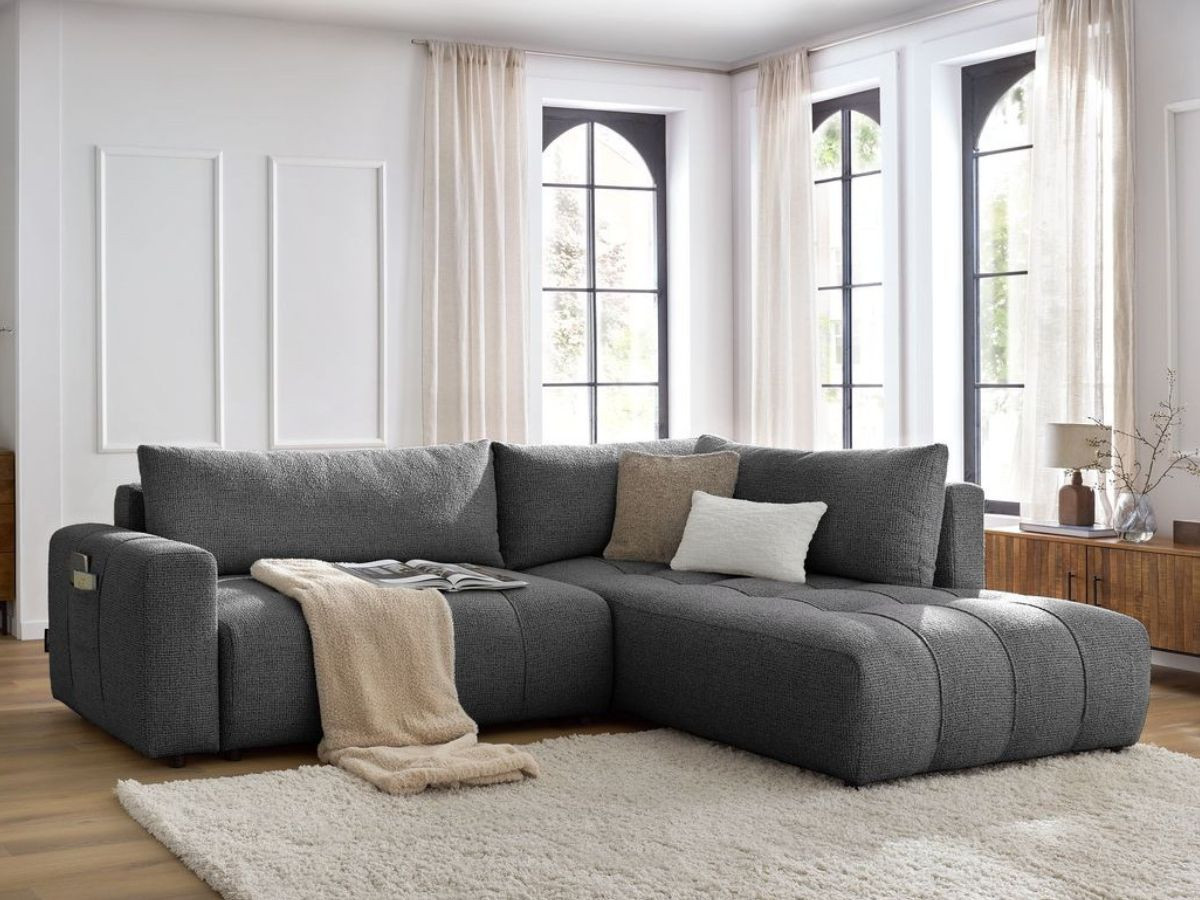 Canapé d'angle L convertible coffre ARSENE gris foncé