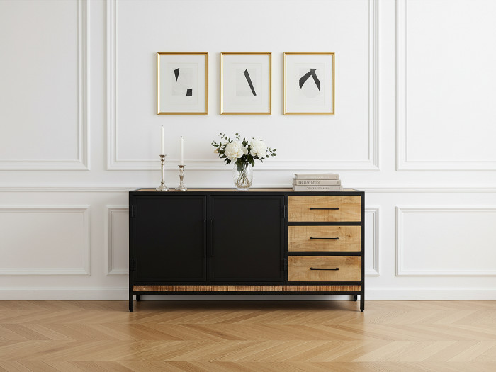Buffet 2 portes 160 cm BEAUBOURG bois massif de manguier