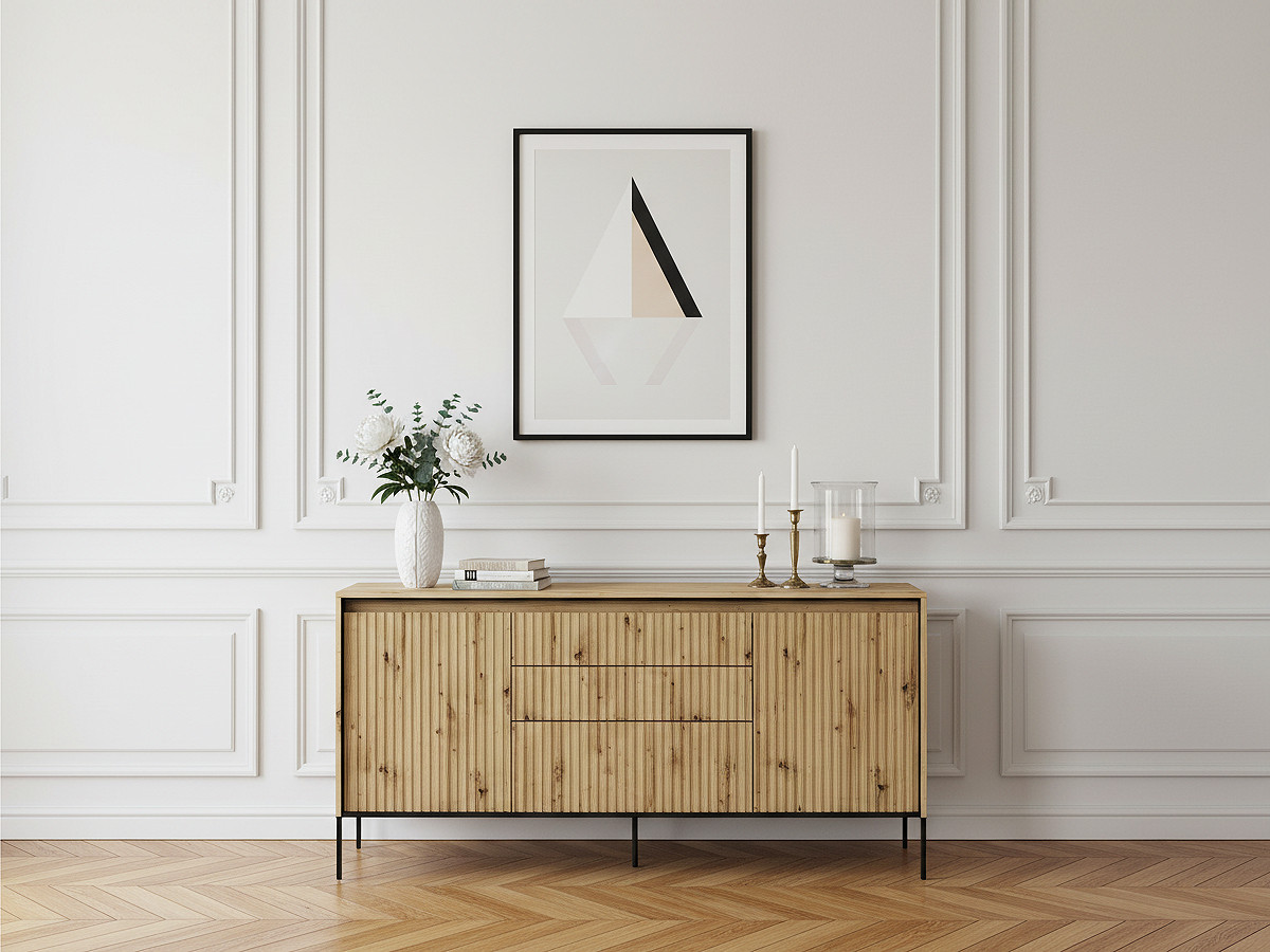 LENARA 2-deurs dressoir 166 cm met lamellen en LED's