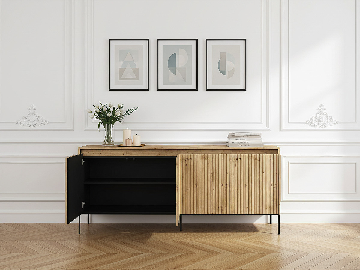 Buffet 4 portes 193 cm LENARA avec tasseaux et LED marron clair — vue 4