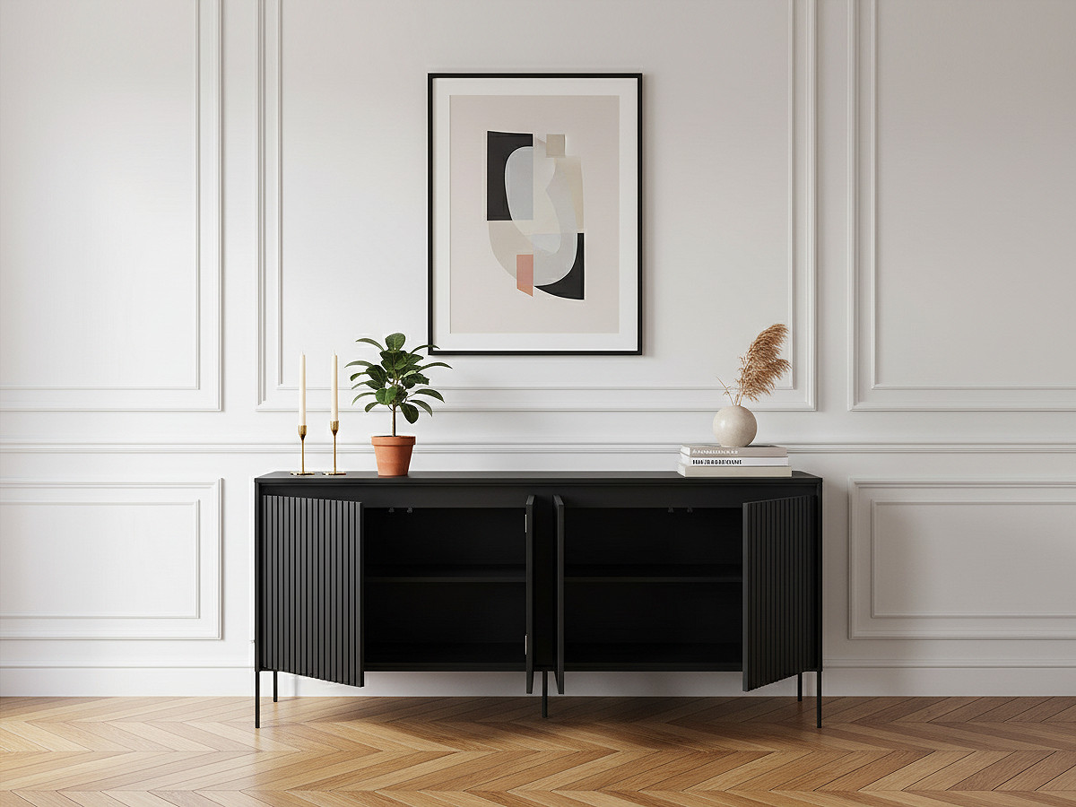 Buffet 4 portes 193 cm LENARA avec tasseaux et LED noir — vue 4