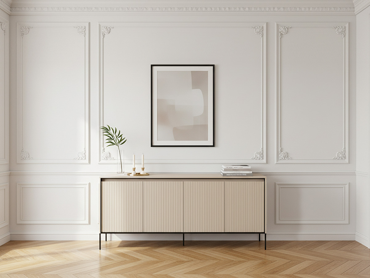Buffet 4 portes 193 cm LENARA avec tasseaux et LED beige