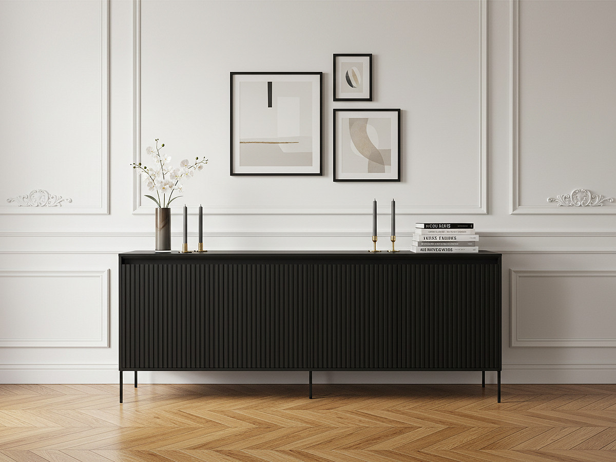 LENARA 4-deurs dressoir 193 cm met lamellen en ledverlichting