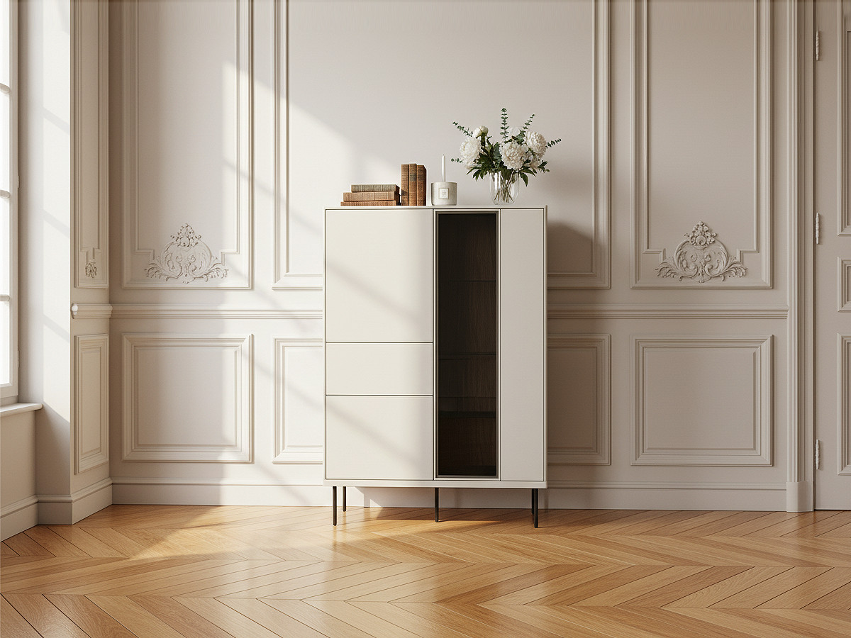 Meuble vitrine 3 portes H.156 cm VERONA effet chêne et verre fumé avec LEDS