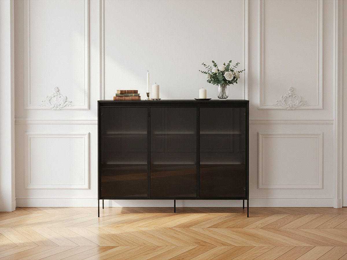 Meuble vitrine H.118 cm LENARA avec LED noir