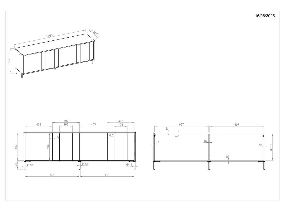 Meuble TV 4 portes 167 cm TILIA imitation chêne avec LED