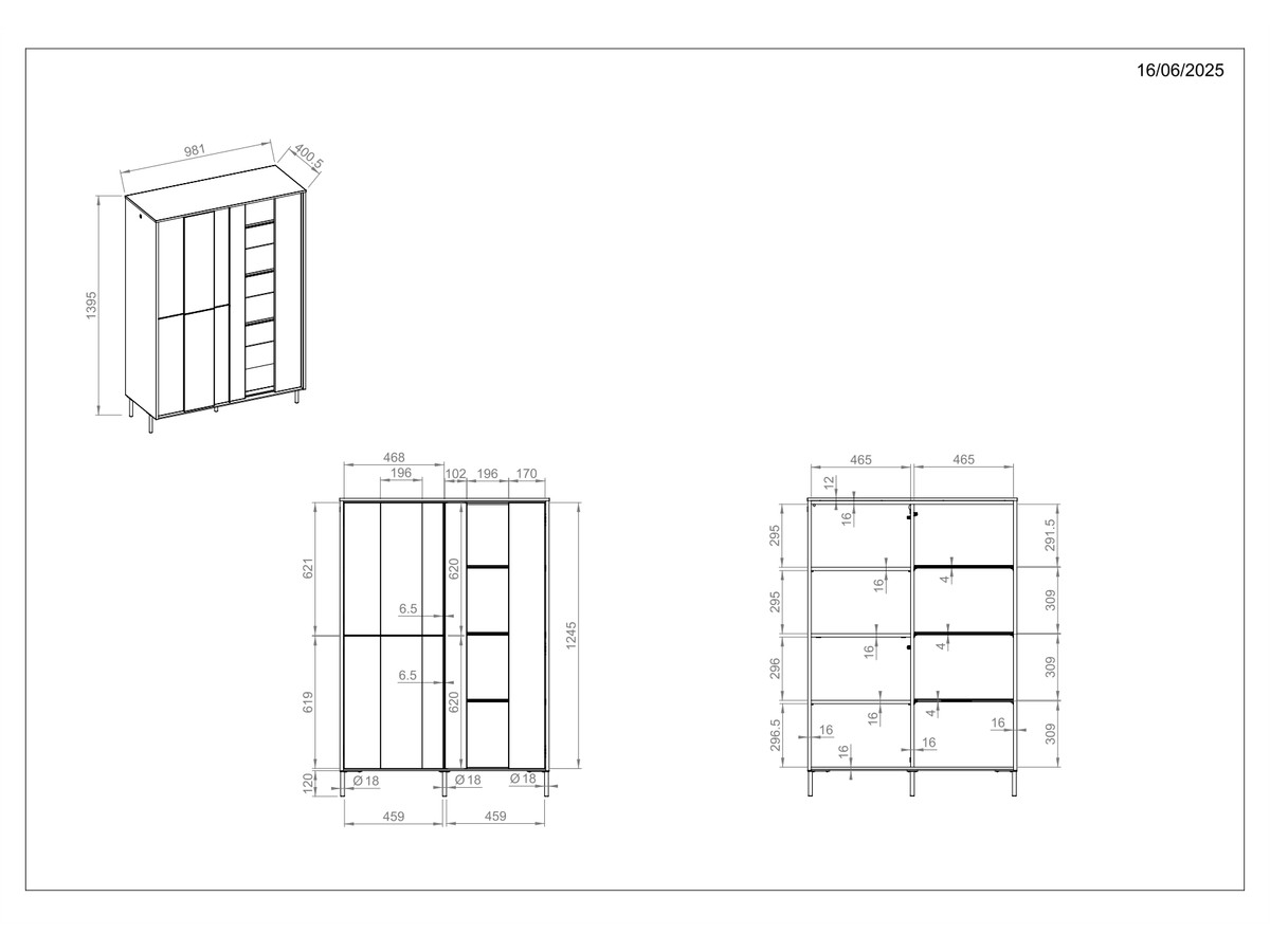 Meuble vitrine 3 portes H. 140cm TILIA imitation chêne avec LED