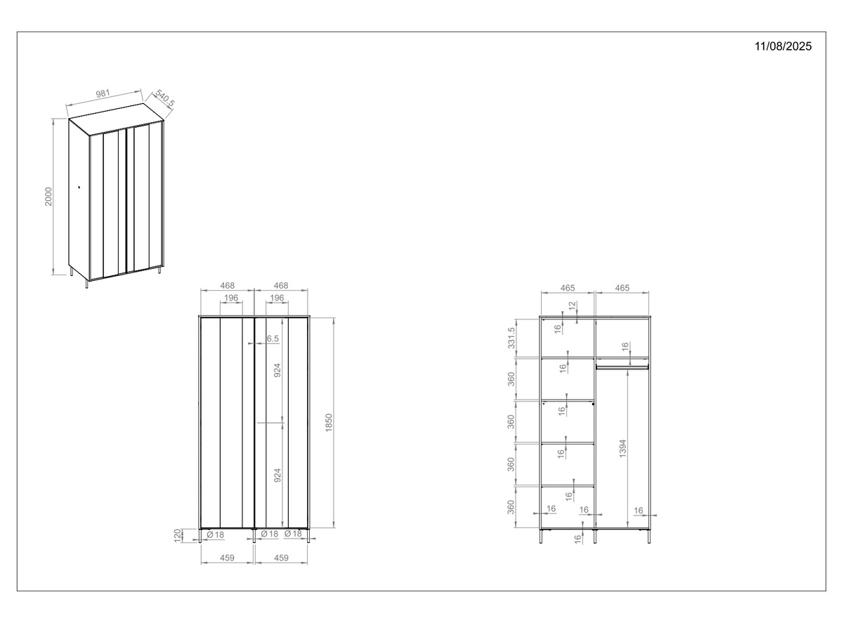 Armoire 2 portes 200 cm TILIA avec LED imitation chêne