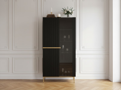 Meuble vitrine H200 cm 2 portes KASHA pieds or