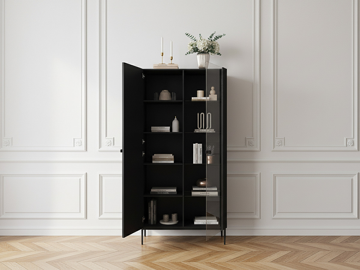 Meuble vitrine H200 cm 2 portes KASHA pieds noirs noir — vue 4