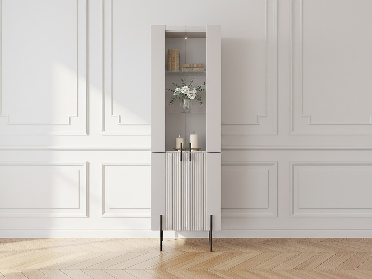 Rangement vitrine 2 portes H.190 cm MATHILDE pieds noirs