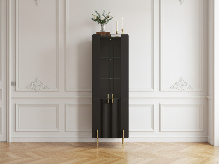 Meuble vitrine 2 portes H.190 cm MATHILDE pieds or