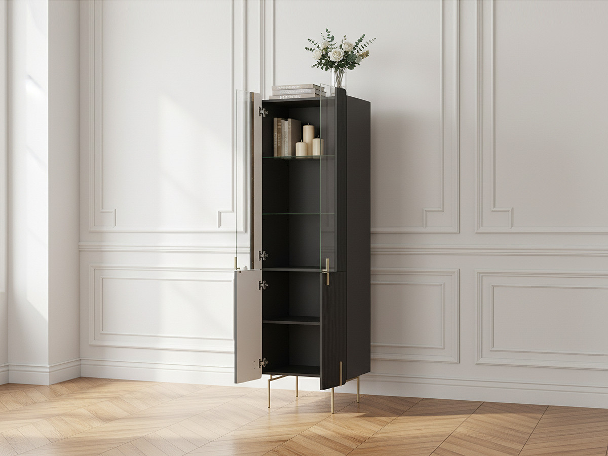 Meuble vitrine 2 portes H.190 cm MATHILDE pieds or — vue 4