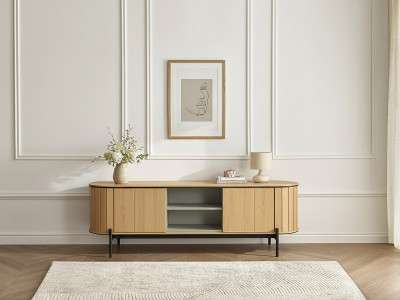 Meuble TV arrondi 2 portes 168 cm AMBOISE couleur chêne